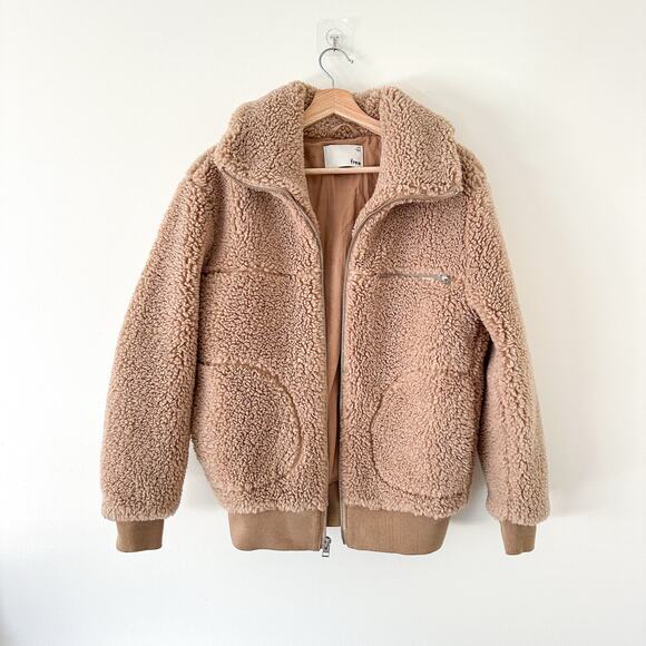 Wilfred Free Aritzia The Teddy Sherpa Full Zip Oversized Jacket Camel XXS - Picture 1 of 7